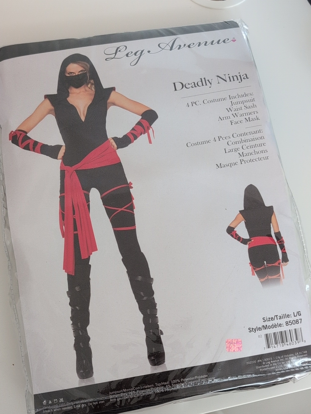 Leg Avenue Black & Red Ninja Jumpsuit Costume Size L